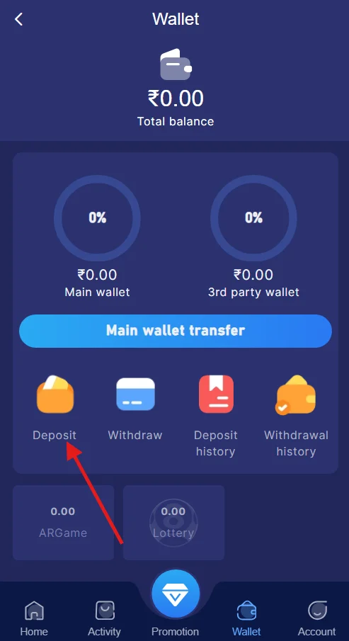 Click on deposit